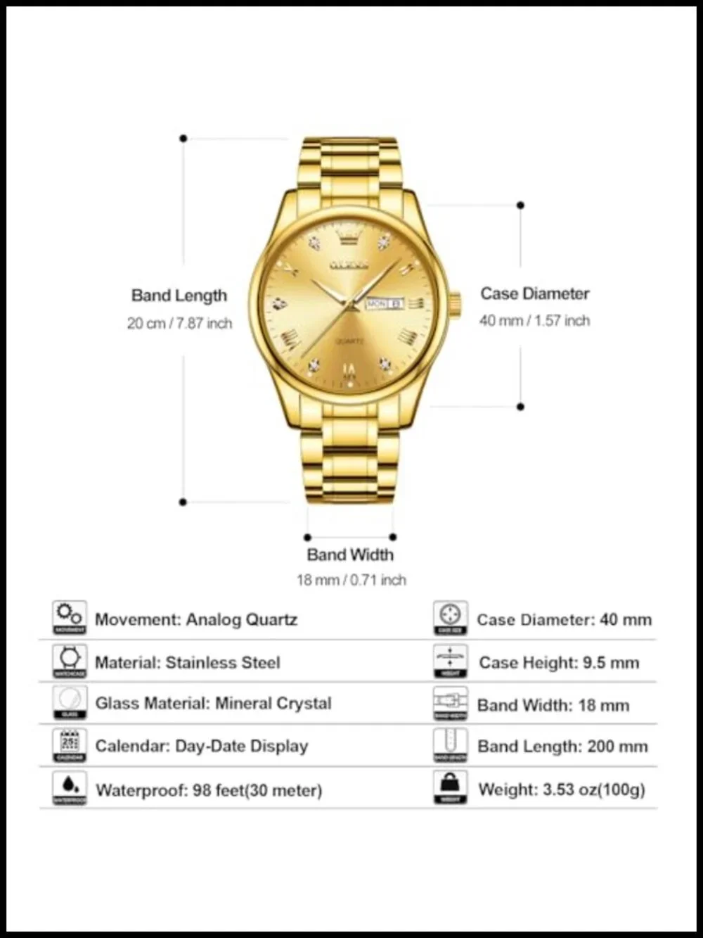 Men's Luxury Stainless Steel Dress Watch Big Face Analog Day-Date Gift